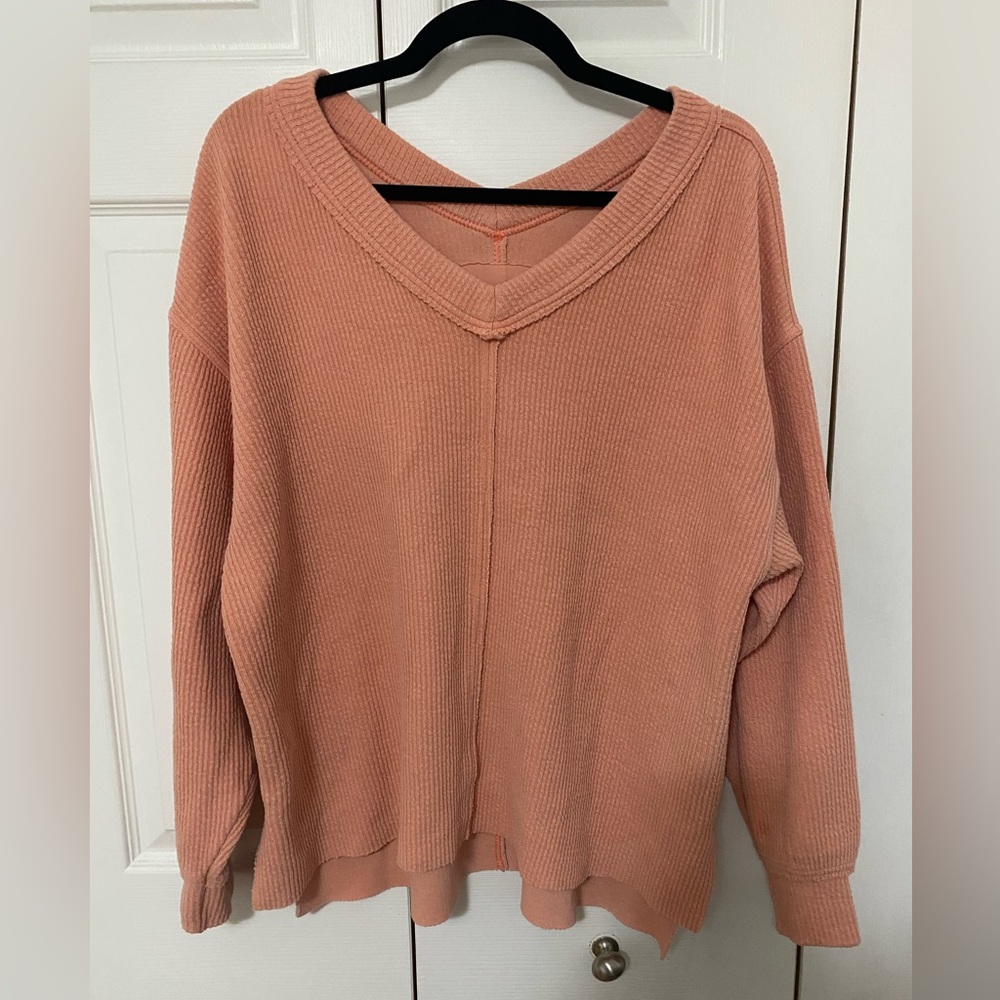 Aerie Pink V-Neck Relaxed Fit Sweater